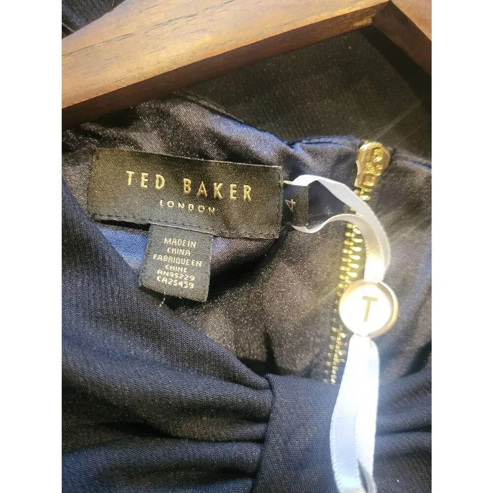 NWOT Ted Baker Kezzia Dress Women's 10 Navy Blue Bow Cutout Sheath Bodycon Ponte - Picture 5 of 7